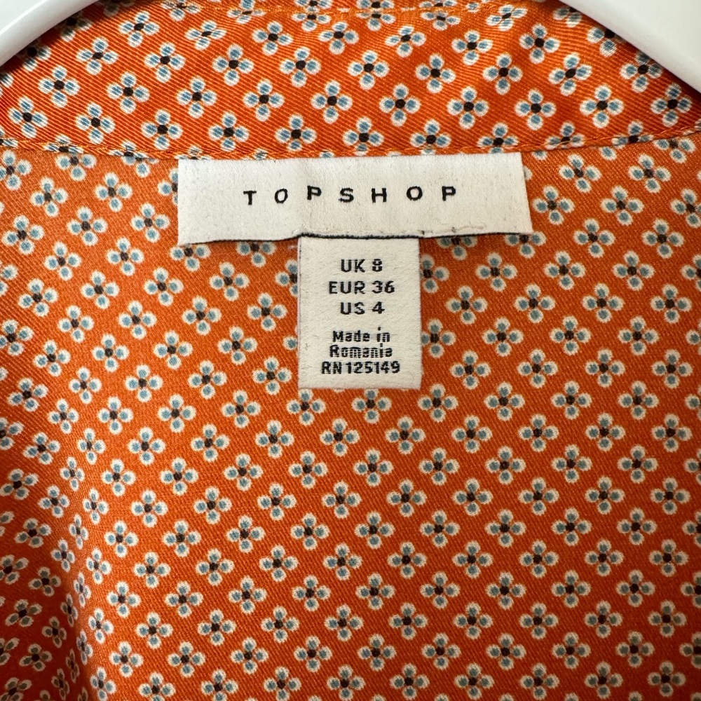 Topshop Orange Diamond Pattern Button Up size 4 - Picture 3 of 7